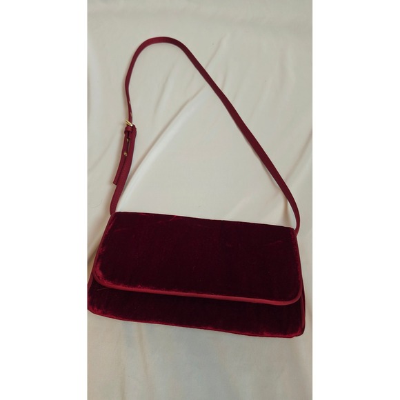 J. Crew Handbags - J. Crew Burgundy Velvet Baguette Bag Y2K Shoulder Bag Holiday Evening Purse NWT